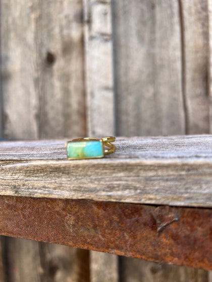 Blue Opal & Gold Alchemia Adjustable Double Band Signet- Style Ring