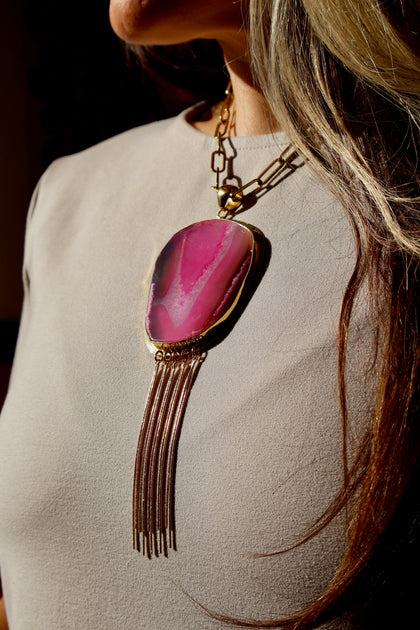 Pink Agate Runway Necklace