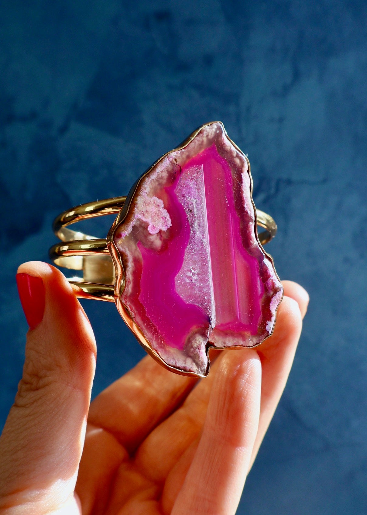 Pink Agate Slice Triple Cuff Bracelet in Gold Alchemia
