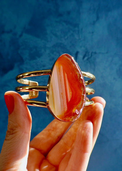 Orange Agate Slice Triple Cuff Bracelet in Gold Alchemia