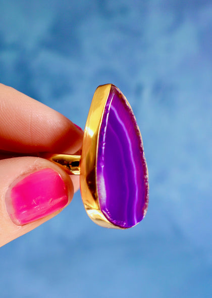Purple Agate Slice Adjustable ring in Gold Alchemia