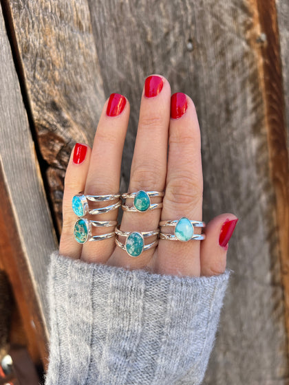 Sterling Silver & White Water Turquoise Double Band Ring Adjustable Size