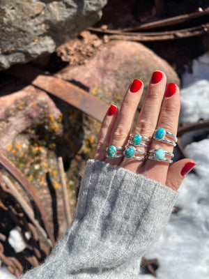 Sterling Silver & White Water Turquoise Double Band Ring Adjustable Size G7