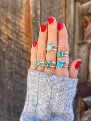 Sterling Silver & White Water Turquoise Double Band Ring Adjustable Size G5