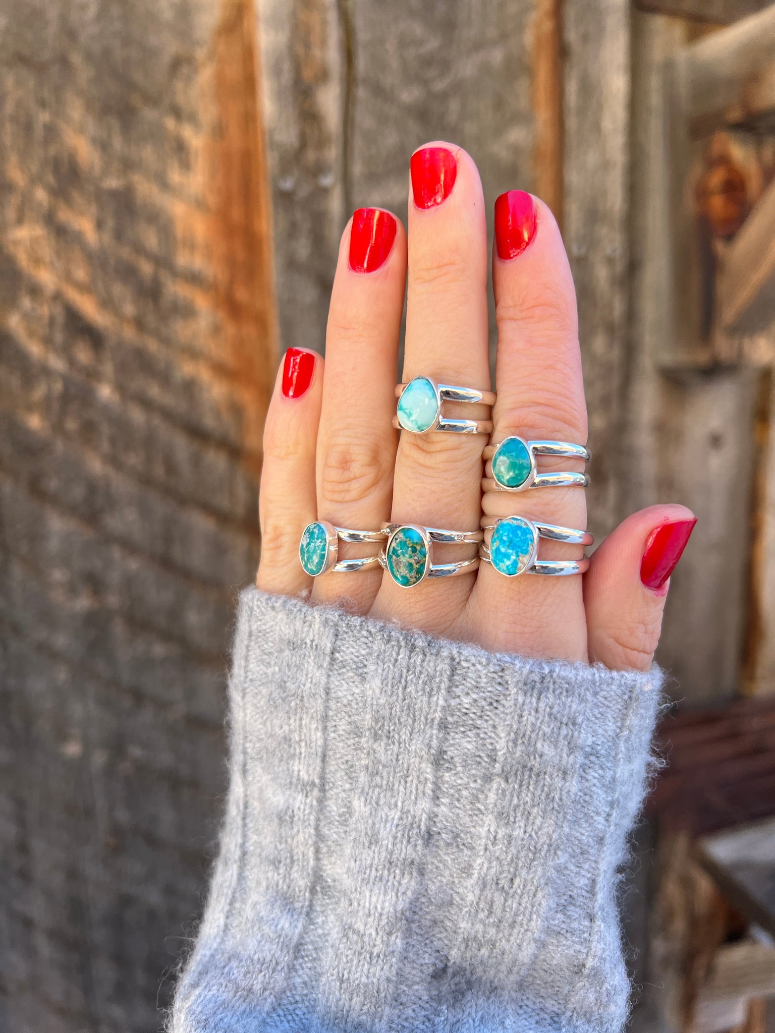 Sterling Silver & White Water Turquoise Double Band Ring Adjustable Size G7