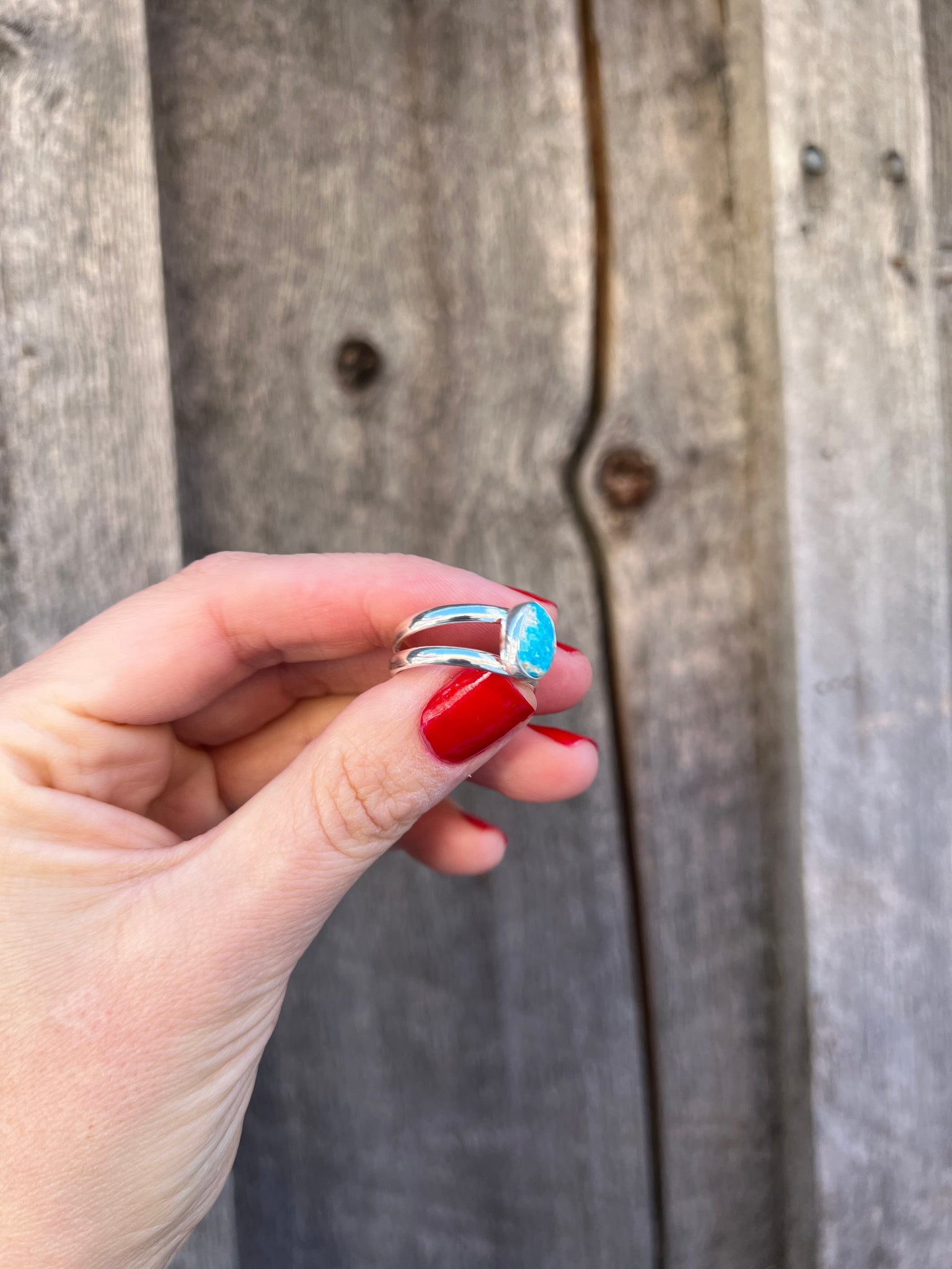 Sterling Silver & White Water Turquoise Double Band Ring Adjustable Size G5