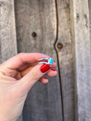 Sterling Silver & White Water Turquoise Double Band Ring Adjustable Size G5