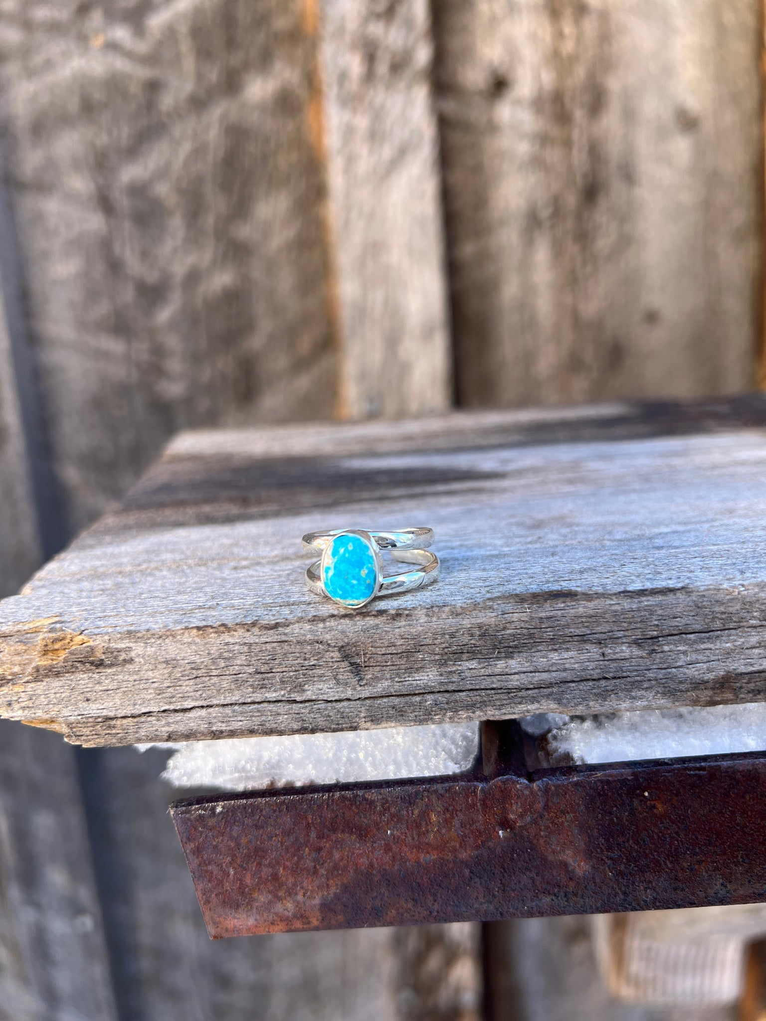 Sterling Silver & White Water Turquoise Double Band Ring Adjustable Size G5