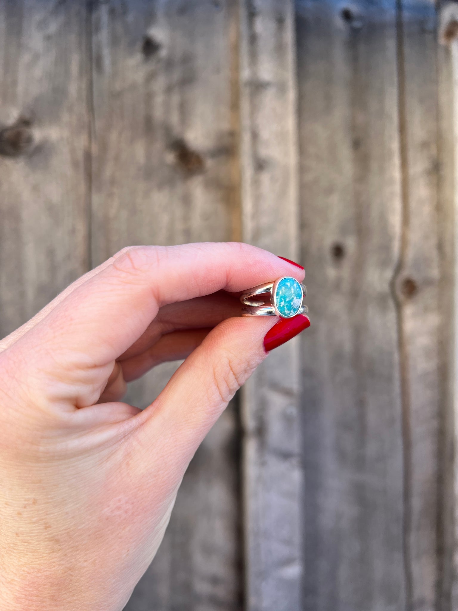 Sterling Silver & White Water Turquoise Double Band Ring Adjustable Size G7