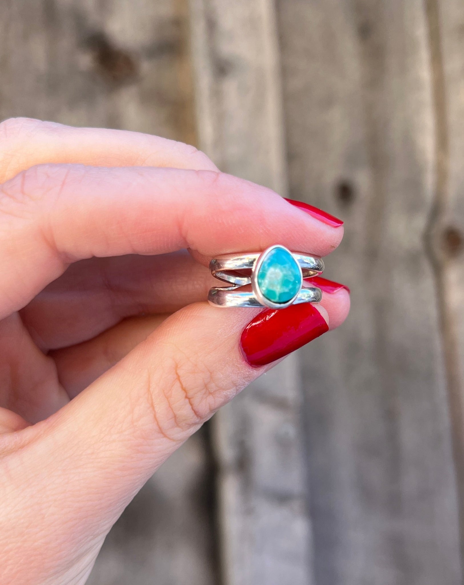 Sterling Silver & White Water Turquoise Double Band Ring Adjustable Size G8