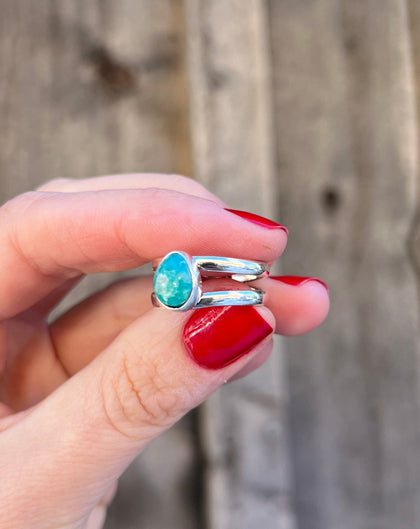 Sterling Silver & White Water Turquoise Double Band Ring Adjustable Size