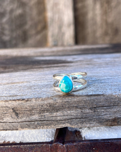 Sterling Silver & White Water Turquoise Double Band Ring Adjustable Size
