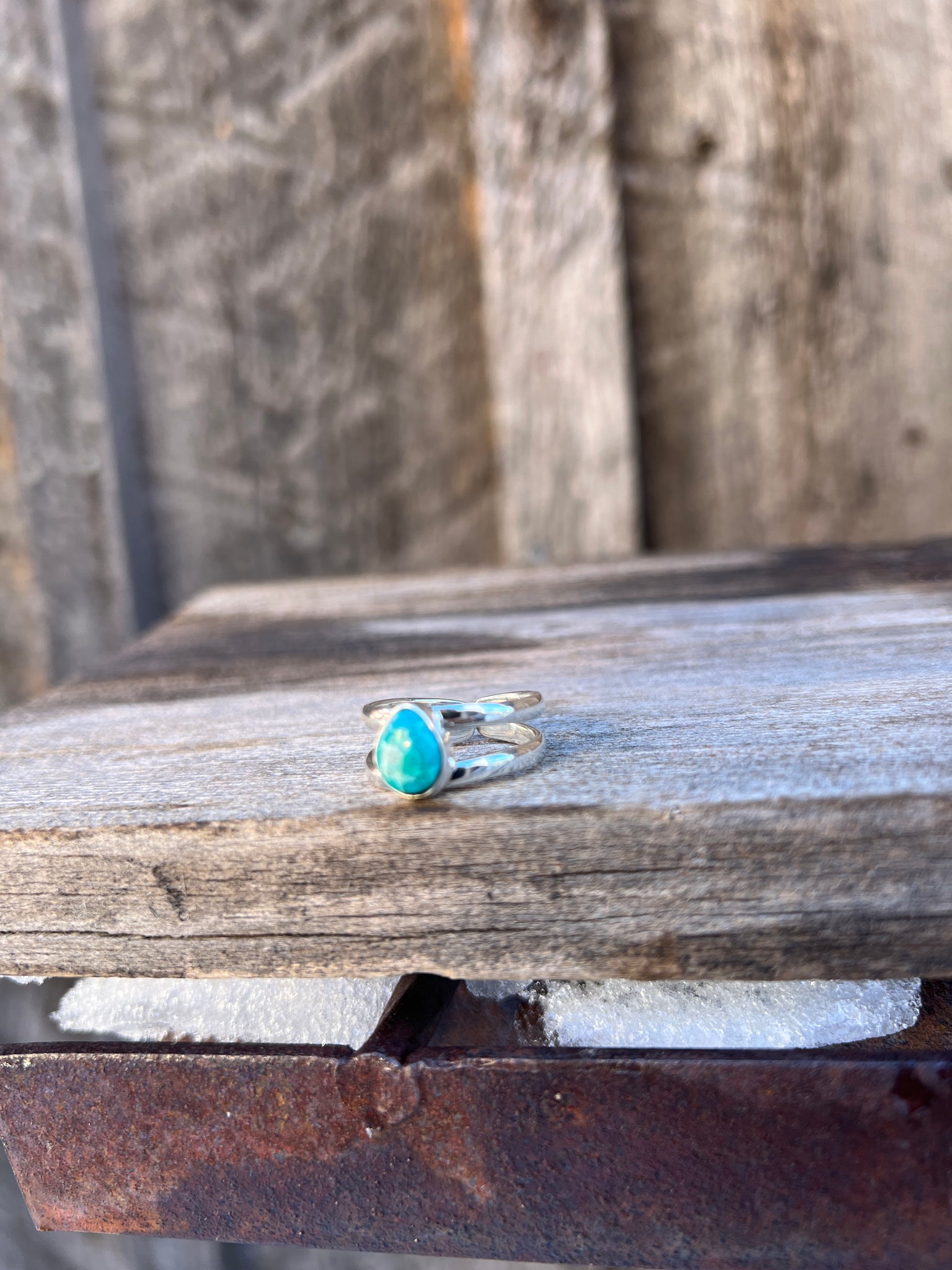 Sterling Silver & White Water Turquoise Double Band Ring Adjustable Size G8