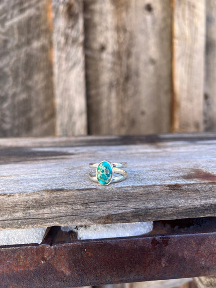 Sterling Silver & White Water Turquoise Double Band Ring Adjustable Size