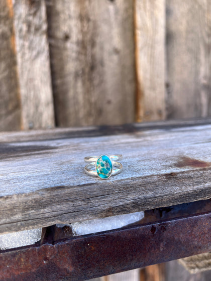 Sterling Silver & White Water Turquoise Double Band Ring Adjustable Size