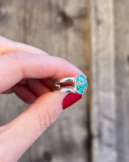 Sterling Silver & White Water Turquoise Double Band Ring Adjustable Size