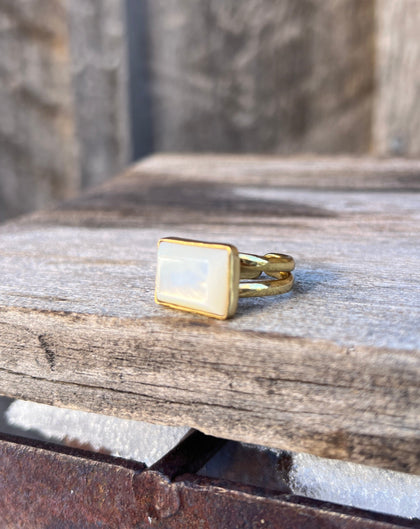 Mother of Pearl & Gold Alchemia Double Band Ring Adjustable Size