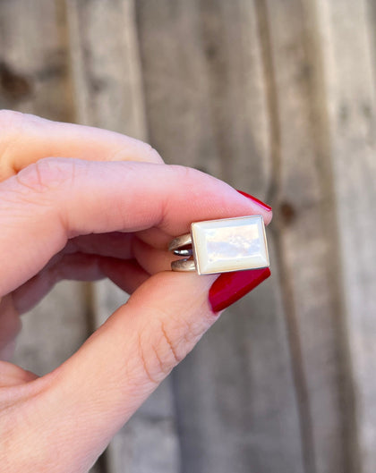 Sterling Silver & Mother of Pearl Double Band Ring Adjustable Size