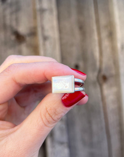 Sterling Silver & Mother of Pearl Double Band Ring Adjustable Size