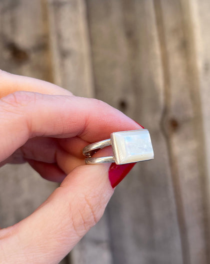 Sterling Silver & Mother of Pearl Double Band Ring Adjustable Size