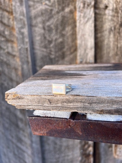 Sterling Silver & Mother of Pearl Double Band Ring Adjustable Size