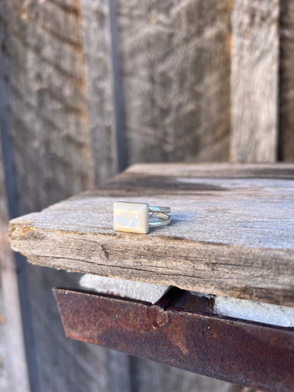 Sterling Silver & Mother of Pearl Double Band Ring Adjustable Size