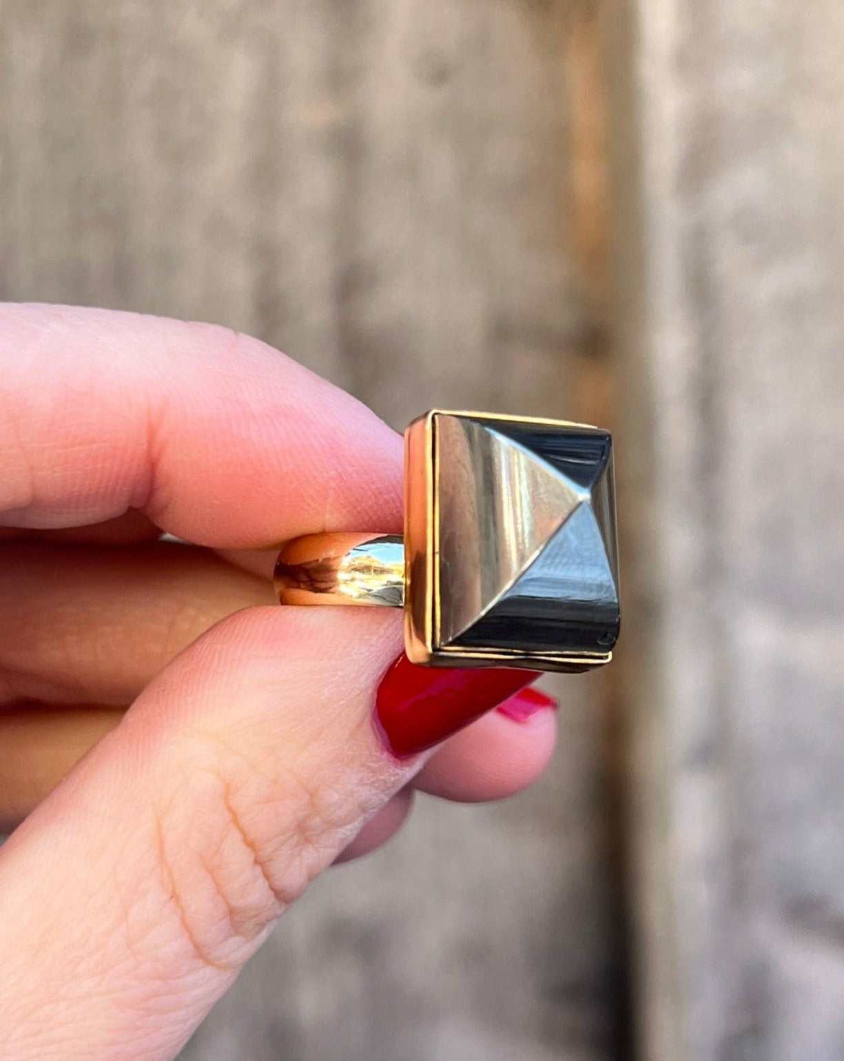 Pyrite Sugar Loaf Cut Adjustable Ring in Gold Alchemia G13