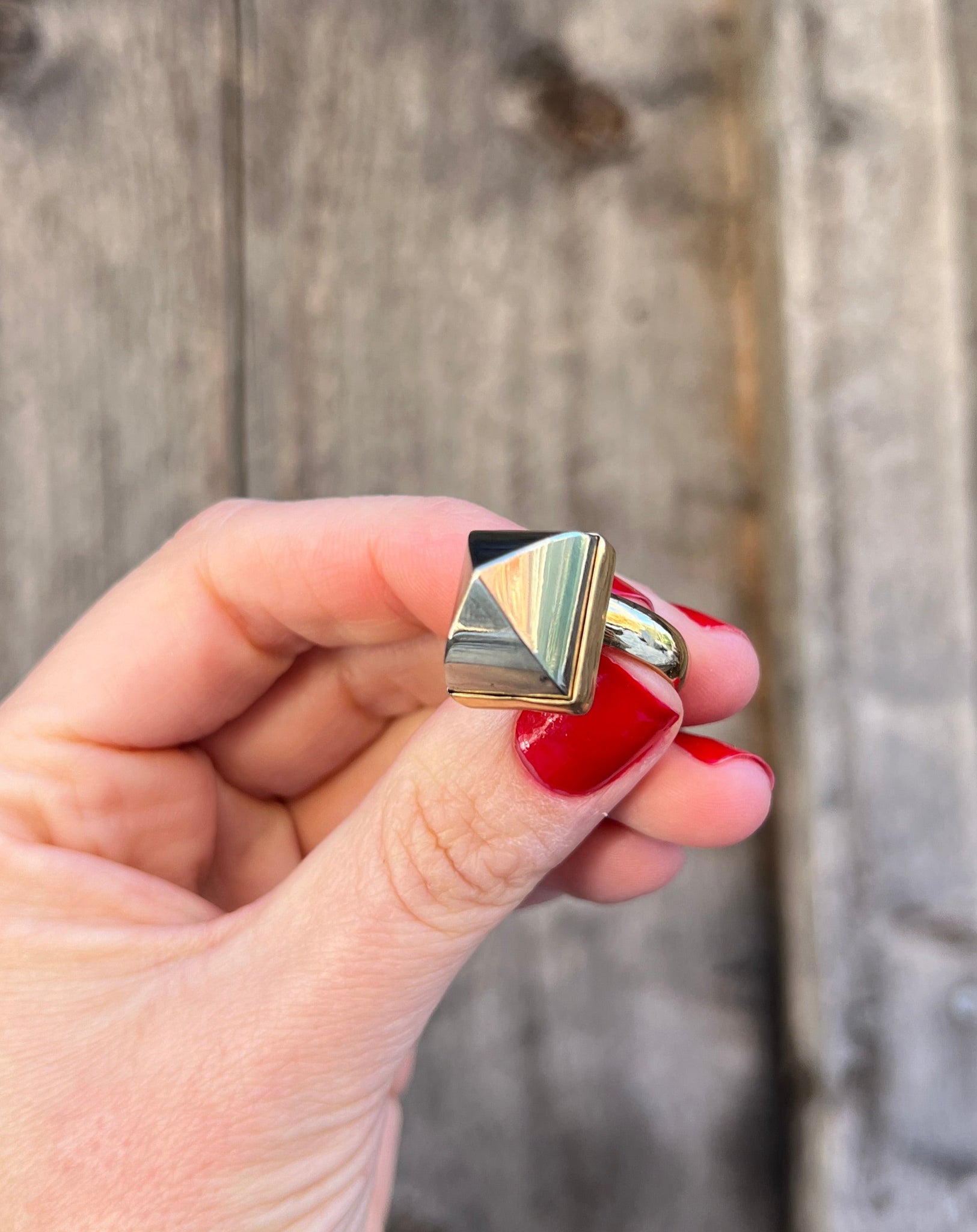 Pyrite Sugar Loaf Cut Adjustable Ring in Gold Alchemia G13