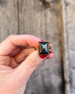 Pyrite Sugar Loaf Cut Adjustable Ring in Gold Alchemia G13