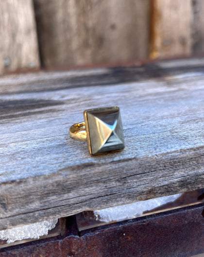 Pyrite Sugar Loaf Cut Adjustable Ring in Gold Alchemia