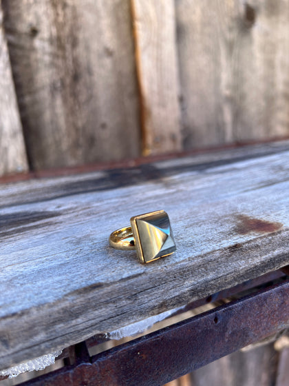 Pyrite Sugar Loaf Cut Adjustable Ring in Gold Alchemia