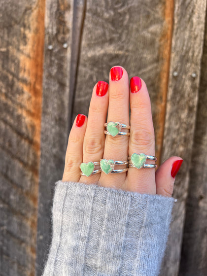 Heart Ring in Sterling Silver & Varascite Double Band Ring Adjustable Size