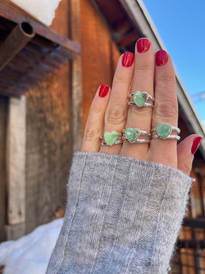 Heart Ring in Sterling Silver & Varascite Double Band Ring Adjustable Size