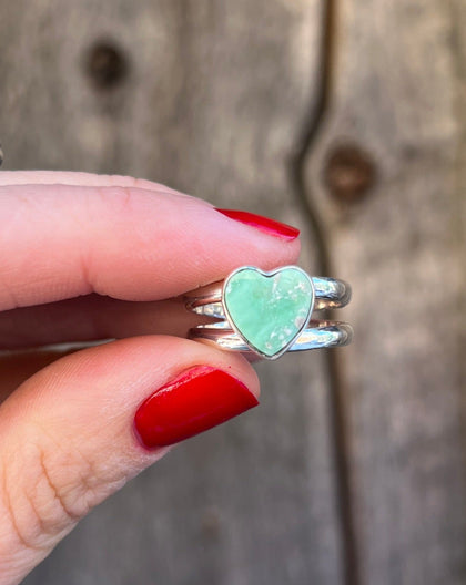 Heart Ring in Sterling Silver & Varascite Double Band Ring Adjustable Size