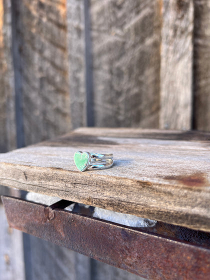 Heart Ring in Sterling Silver & Varascite Double Band Ring Adjustable Size