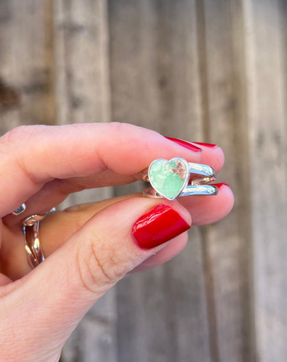 Heart Ring in Sterling Silver & Varascite Double Band Ring Adjustable Size