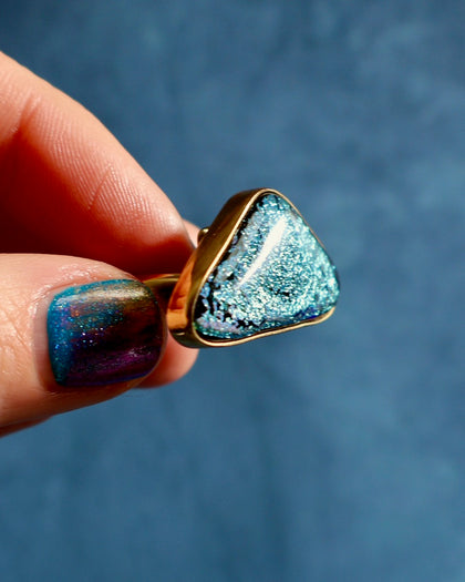 "Galaxy" Ring. Dichroic Glass and Gold Alchemia