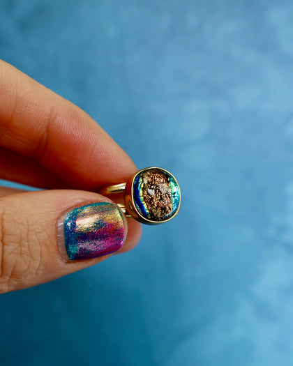 "Galaxy" Double Band Ring. Dichroic Glass and Gold Alchemia
