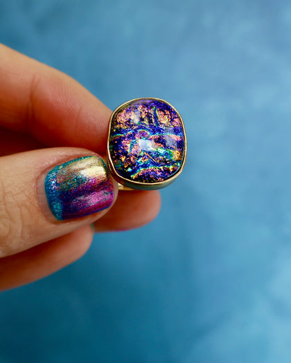 "Galaxy" Ring. Dichroic Glass and Gold Alchemia