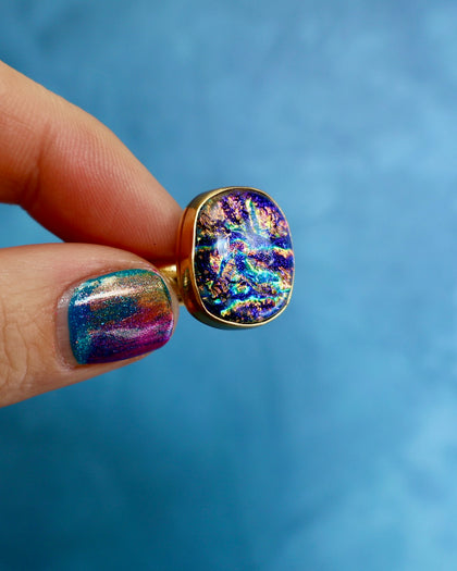 "Galaxy" Ring. Dichroic Glass and Gold Alchemia
