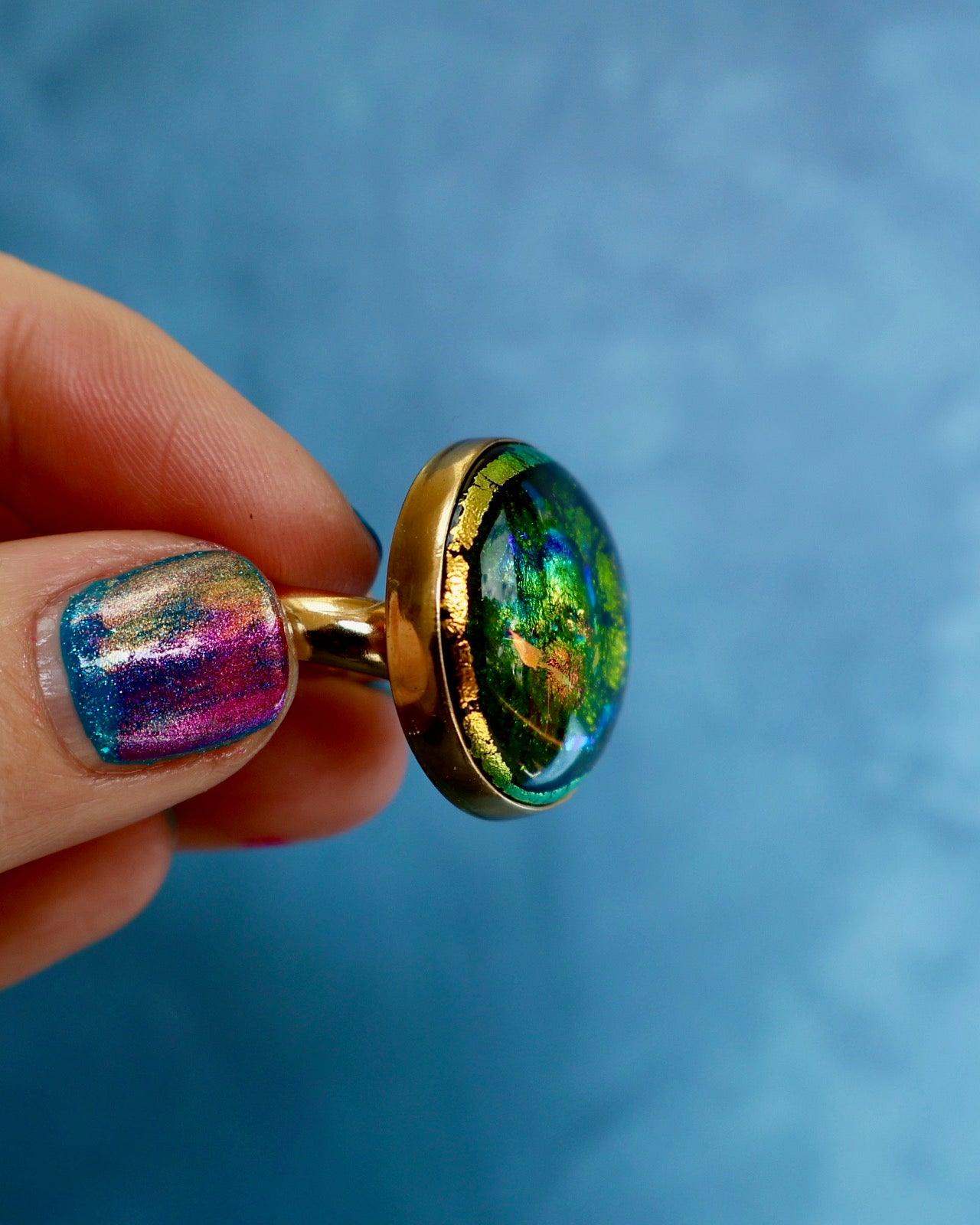 "Galaxy" Ring. Dichroic Glass and Gold Alchemia P5