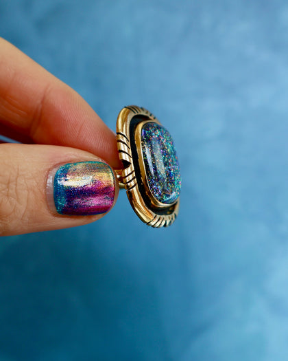 "Nebula" Ring. Dichroic Glass and Gold Alchemia