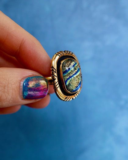 "Nebula" Ring. Dichroic Glass and Gold Alchemia