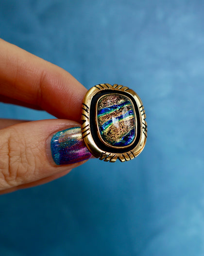 "Nebula" Ring. Dichroic Glass and Gold Alchemia
