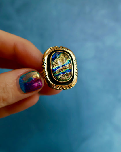 "Nebula" Ring. Dichroic Glass and Gold Alchemia