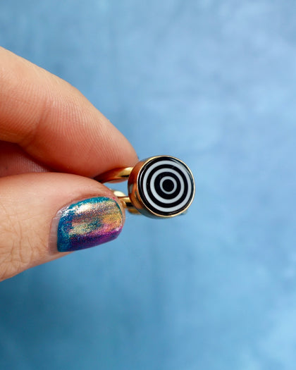Twilight Zone Spiral Ring — Millefiori in Gold Alchemia. Adjustable.
