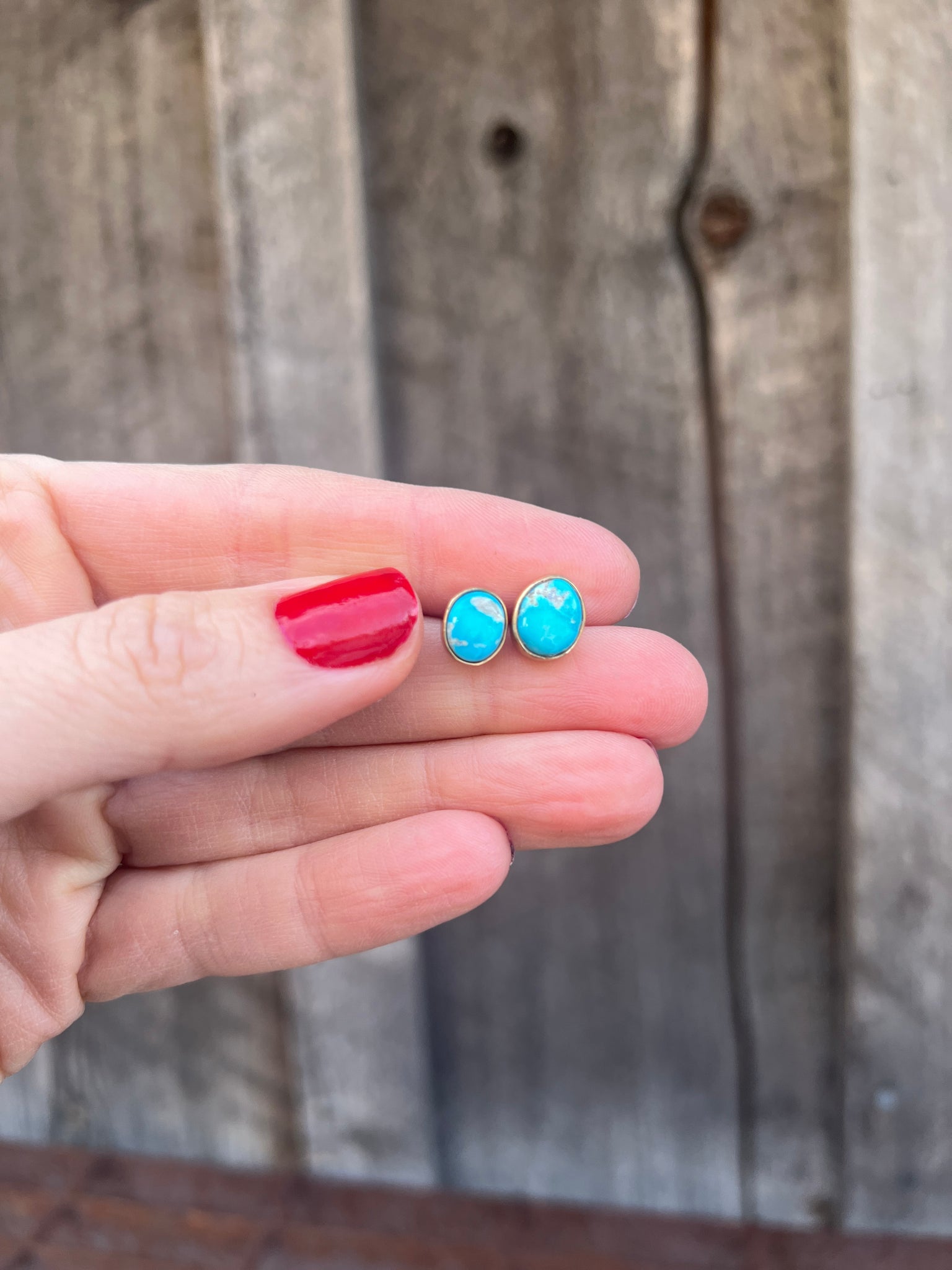 Free Form Studs- Blue Ridge Turquoise & Gold Alchemia G26