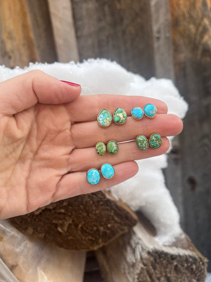 Free Form Studs- Blue Ridge Turquoise & Gold Alchemia