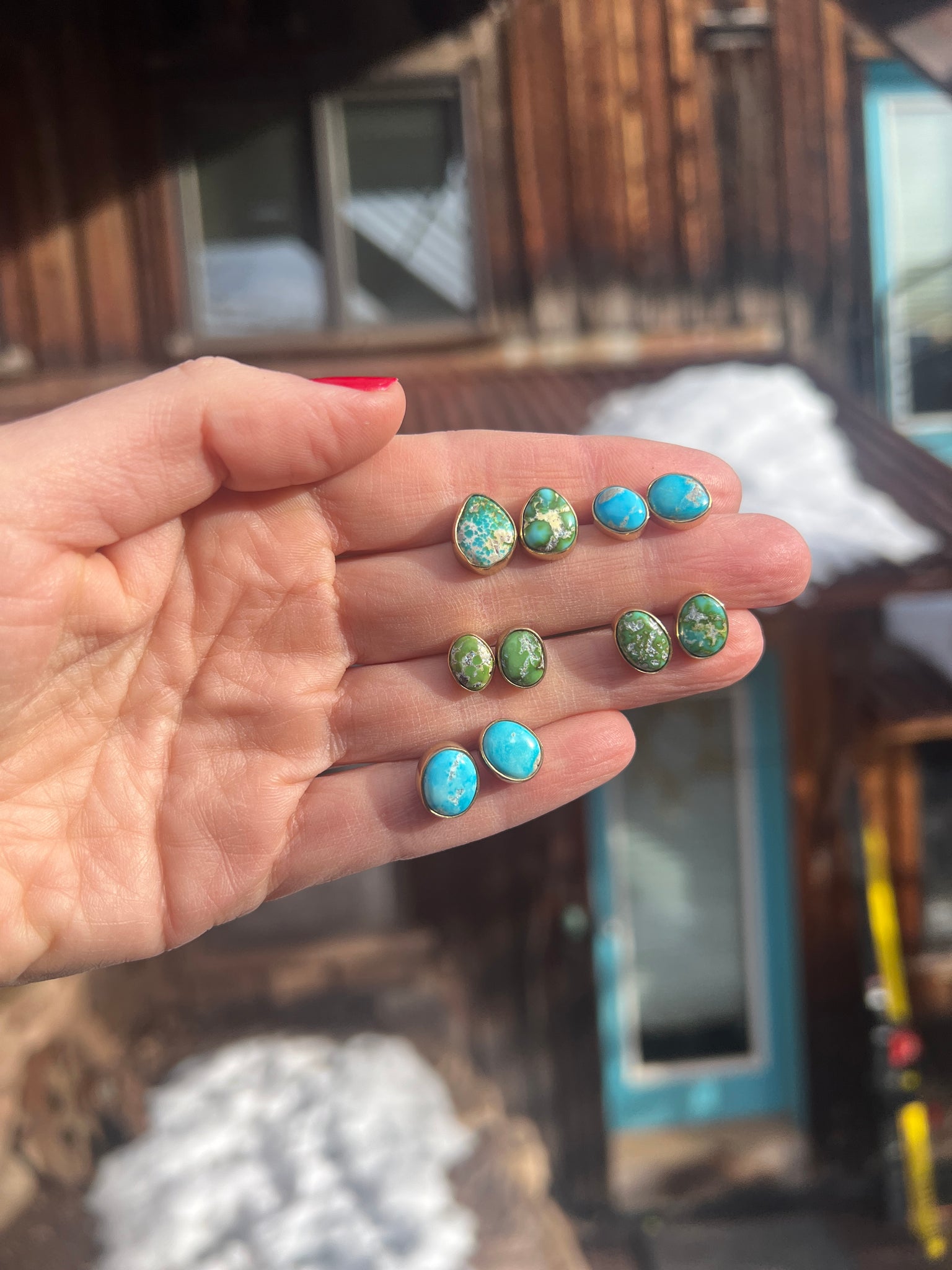 Free Form Studs- Blue Ridge Turquoise & Gold Alchemia G26