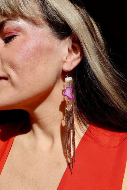 Pink Agate Slice & Pearl earrings